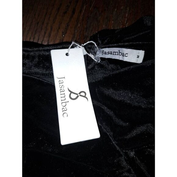 New Medium Jasambac Black Velvet  Off Shoulder High Low Party Holiday Dress NWT - Picture 8 of 9